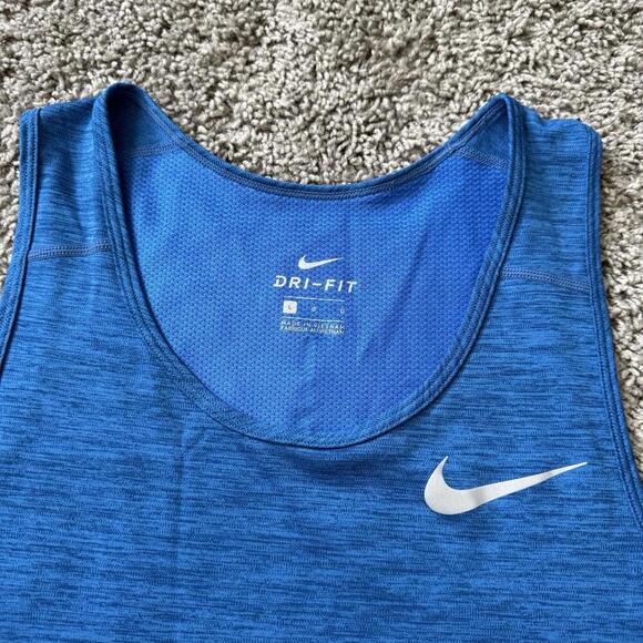 Nike Running Dri-Fit Men’s Blue Tank Top Size Large Sleeveless Dry Quick Sports - Picture 5 of 10